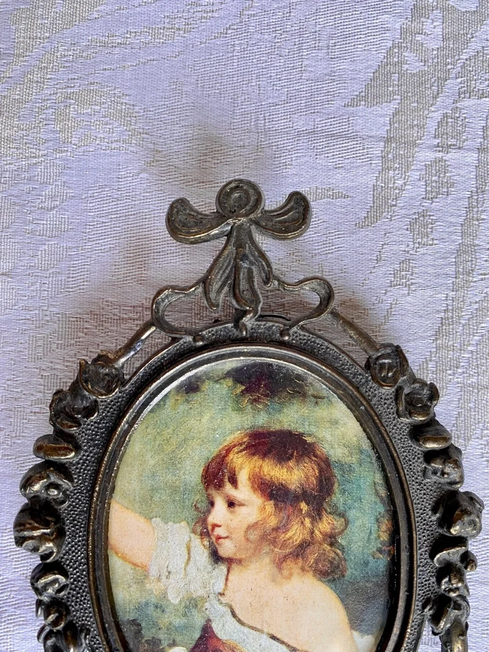 Vintage Small Metal Frame with Girl Print